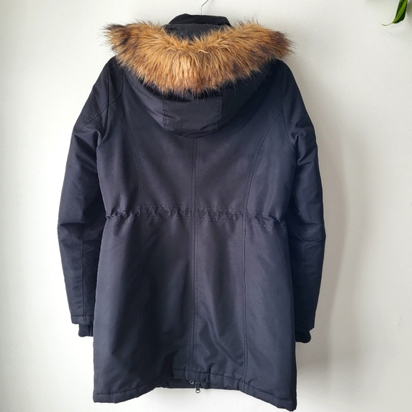 Point Zero black hooded cinched waist mid thigh zip up parka jacket Size S - Picture 2 of 12